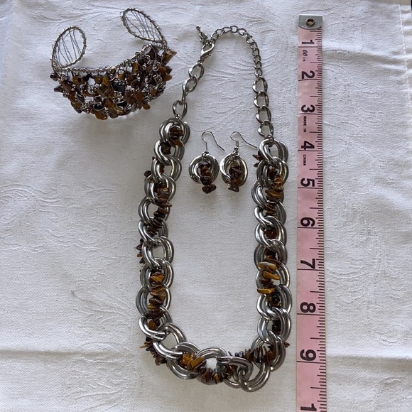 Natural Stone and Silver Links Necklace Bracelet & Earring Set - Picture 5 of 12